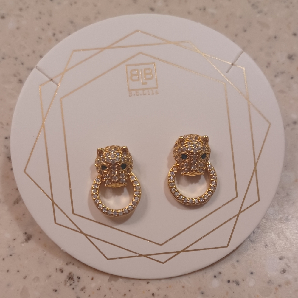 Gold Panther Stud Earrings
